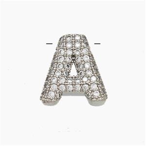 Copper letter Pendant Pave Zircon, Platinum Plated, approx 10-13mm
