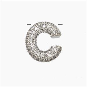Copper letter Pendant Pave Zircon, Platinum Plated, approx 10-13mm