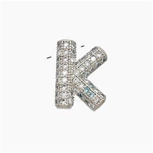 Copper Letter-K Pendant Pave Zirconia Platinum Plated, approx 10-13mm