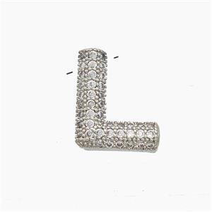 Copper Letter-L Pendant Pave Zirconia Platinum Plated, approx 10-13mm