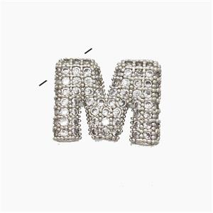 Copper Letter-M Pendant Pave Zirconia Platinum Plated, approx 10-13mm