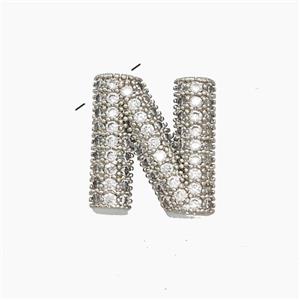 Copper Letter-N Pendant Pave Zirconia Platinum Plated, approx 10-13mm