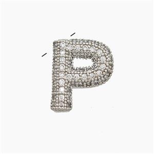 Copper Letter-P Pendant Pave Zirconia Platinum Plated, approx 10-13mm