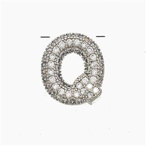 Copper Letter-Q Pendant Pave Zirconia Platinum Plated, approx 10-13mm
