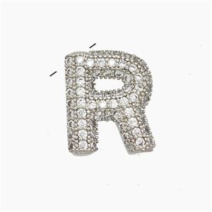 Copper Letter-R Pendant Pave Zirconia Platinum Plated, approx 10-13mm