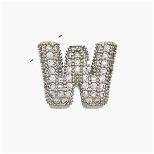 Copper Letter-W Pendant Pave Zirconia Platinum Plated, approx 10-13mm