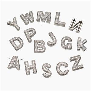Copper letter Pendant Pave Zircon, Platinum Plated, approx 10-13mm