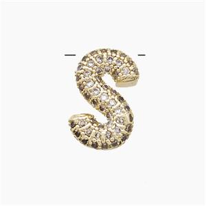 Copper Letter-S Pendant Pave Zirconia Gold Plated, approx 10-13mm