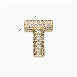 Copper Letter-T Pendant Pave Zirconia Gold Plated, approx 10-13mm