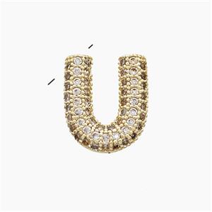 Copper Letter-U Pendant Pave Zirconia Gold Plated, approx 10-13mm