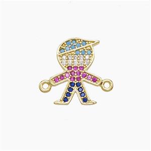 Copper Kids Boy Connector Pave Zirconia 18K Gold Plated, approx 15mm