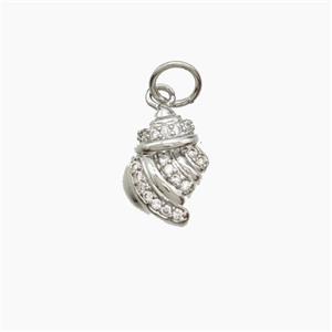 Copper Conch Shell Pendant Pave Zirconia Platinum Plated, approx 8-12mm