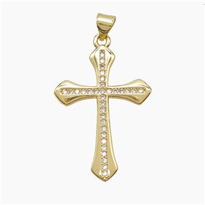 Copper Cross Pendant Pave Zirconia 18K Gold Plated, approx 20-30mm