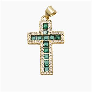 Copper Cross Pendant Pave Zirconia 18K Gold Plated, approx 16-25mm