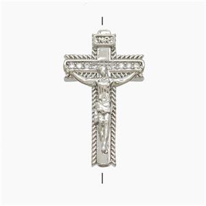 Copper Crucifix Cross Beads Pave Zirconia Platinum Plated, approx 14-24mm