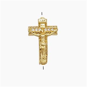 Copper Crucifix Cross Beads Pave Zirconia 18K Gold Plated, approx 10-15mm