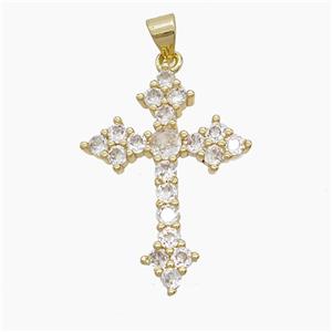 Copper Cross Pendant Pave Zirconia 18K Gold Plated, approx 20-30mm