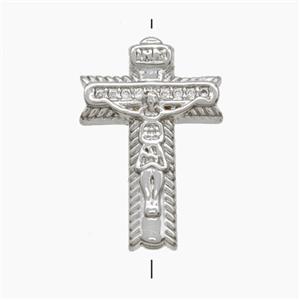 Copper Crucifix Cross Beads Pave Zirconia Platinum Plated, approx 13-19mm