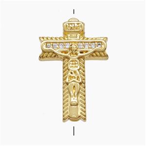 Copper Crucifix Cross Beads Pave Zirconia 18K Gold Plated, approx 13-19mm