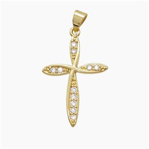 Copper Cross Pendant Pave Zirconia 18K Gold Plated, approx 19-27mm