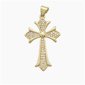 Copper Cross Pendant Pave Zirconia 18K Gold Plated, approx 19-28mm