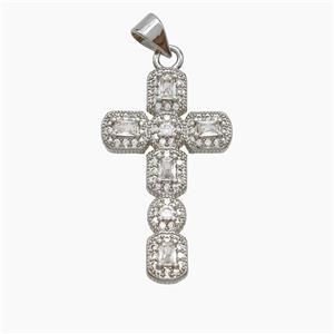Copper Cross Pendant Pave Zirconia Platinum Plated, approx 17-28mm