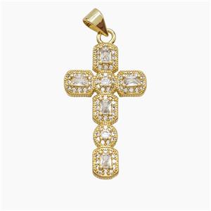 Copper Cross Pendant Pave Zirconia 18K Gold Plated, approx 17-28mm
