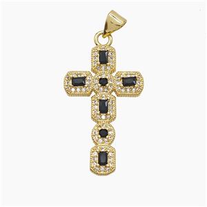 Copper Cross Pendant Pave Zirconia 18K Gold Plated, approx 17-28mm