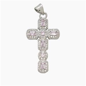 Copper Cross Pendant Pave Zirconia Platinum Plated, approx 17-28mm