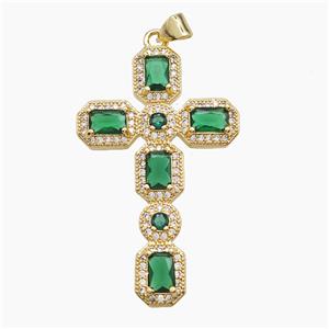 Copper Cross Pendant Pave Zirconia Crystal Glass 18K Gold Plated, approx 26-42mm