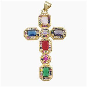 Copper Cross Pendant Pave Zirconia Crystal Glass 18K Gold Plated, approx 26-42mm