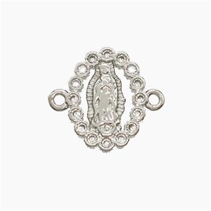Copper Virgin Mary Connector Pave Zirconia Platinum Plated, approx 11-15mm