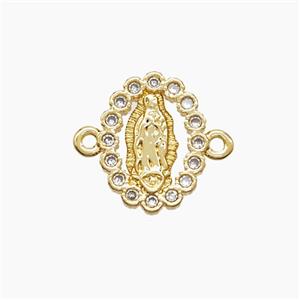 Copper Virgin Mary Connector Pave Zirconia 18K Gold Plated, approx 11-15mm