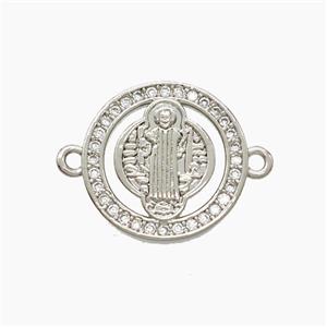 Copper Saint Jude Connector Pave Zirconia Platinum Plated, approx 16mm