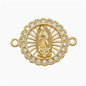 Copper Virgin Mary Connector Pave Zirconia 18K Gold Plated, approx 18mm