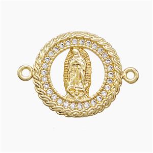 Copper Virgin Mary Connector Pave Zirconia 18K Gold Plated, approx 18mm