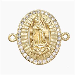 Copper Virgin Mary Connector Pave Zirconia 18K Gold Plated, approx 16-20mm