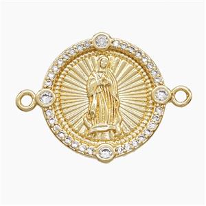 Copper Virgin Mary Connector Pave Zirconia 18K Gold Plated, approx 18mm