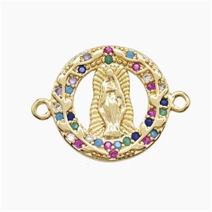 Copper Virgin Mary Connector Pave Zirconia 18K Gold Plated, approx 17mm