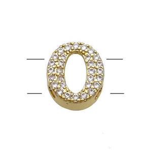 Copper Letter-O Beads Pave Zirconia 2holes Gold Plated, approx 10-13mm