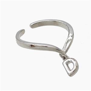 Copper Ring With Letter-D Platinum Plated, approx 6-7mm, 18mm dia