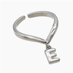 Copper Ring With Letter-E Platinum Plated, approx 6-7mm, 18mm dia