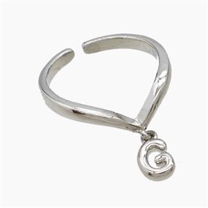 Copper Ring With Letter-G Platinum Plated, approx 6-7mm, 18mm dia