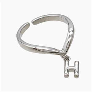 Copper Ring With Letter-H Platinum Plated, approx 6-7mm, 18mm dia