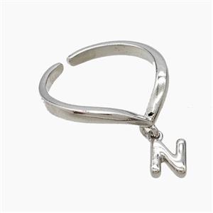 Copper Ring With Letter-N Platinum Plated, approx 6-7mm, 18mm dia