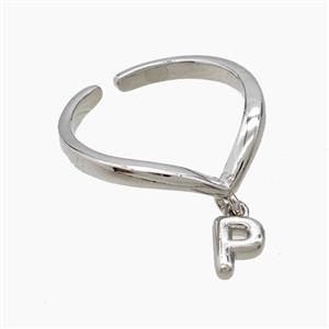 Copper Ring With Letter-P Platinum Plated, approx 6-7mm, 18mm dia