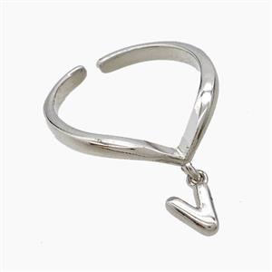 Copper Ring With Letter-V Platinum Plated, approx 6-7mm, 18mm dia
