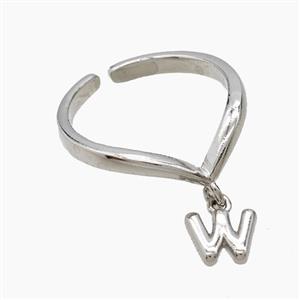 Copper Ring With Letter-W Platinum Plated, approx 6-7mm, 18mm dia