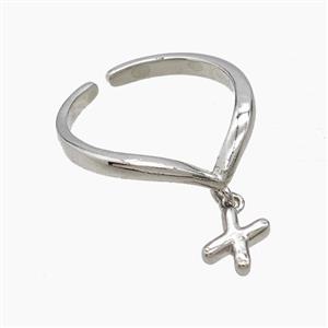 Copper Ring With Letter-X Platinum Plated, approx 6-7mm, 18mm dia