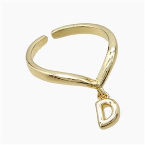 Copper Ring With Letter-D Gold Plated, approx 6-7mm, 18mm dia